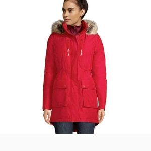 Lands' End Expedition Parka, Red, Fur Trimmed Hoodie, XS